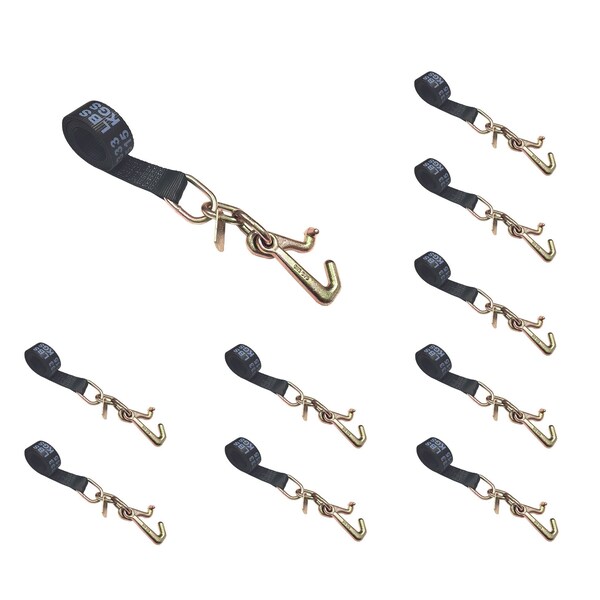 Tie 4 Safe 2" x 10' Tie Down Strap w/ TJ Cluster Hook for Wrecker Tow Truck Auto Hauling Black, 10PK TWS65-5210-TJ-BLK-10 - main